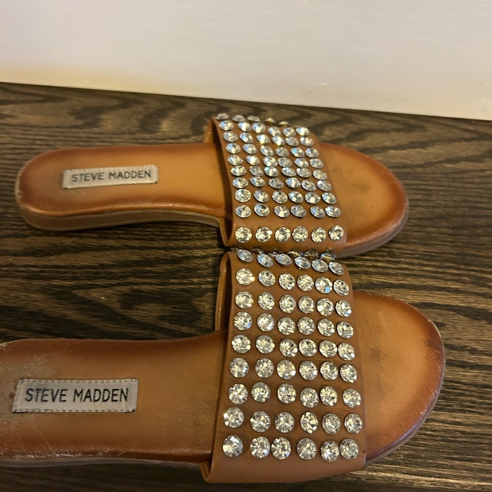 Steve Madden Brown Rhinestone Slide Sandals - Picture 4 of 7
